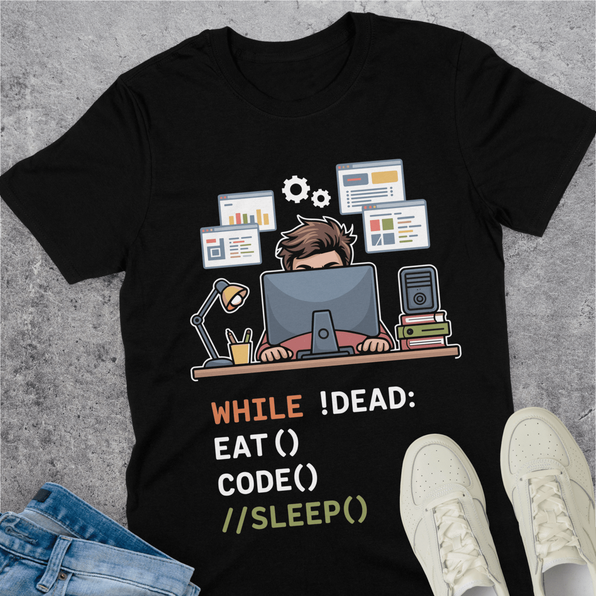 While Not Dead Eat Code No Sleep T-Shirt While Not Dead Eat Code No Sleep T-Shirt